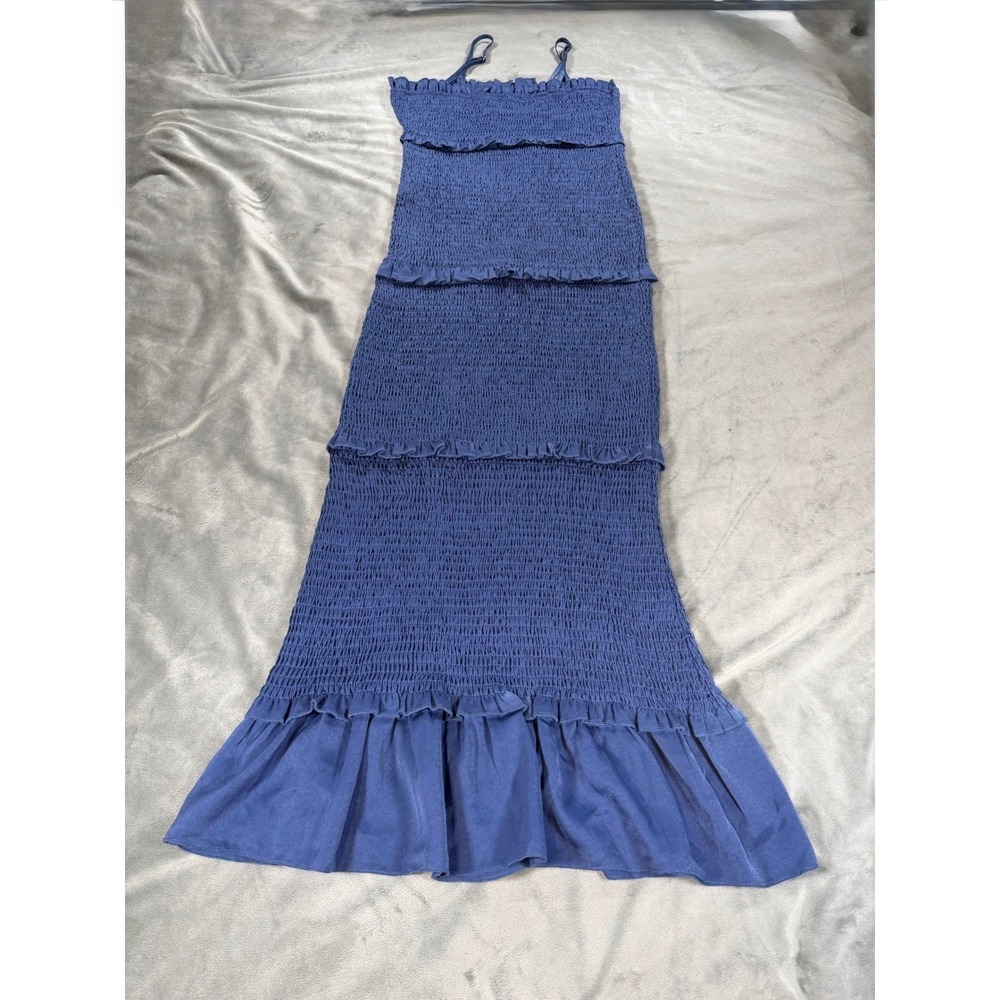Mable Smocked Midi Dress Size Small Blue Ruffle Cottagecore Romantic